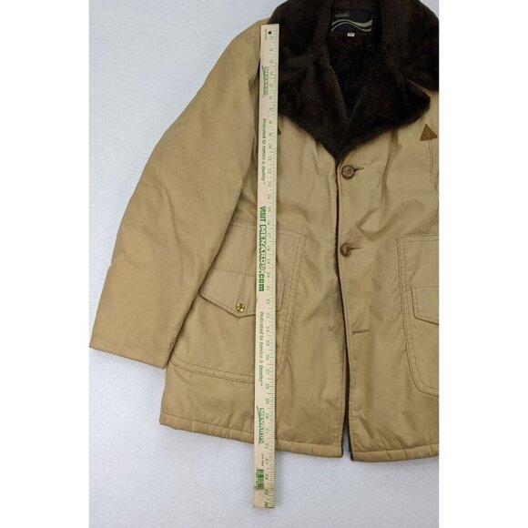 Vintage 70s Men's Coat Montgomery Ward Size 46L Beige Brown Faux Fur Lined - Picture 15 of 16